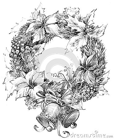 Christmas wreath, decoration sketch for New Year background Stock Photo