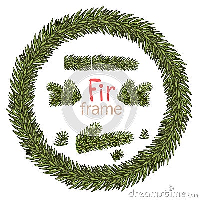 Christmas wreath with fir beuncher on white background. Xmas decorations. Vector eps10 illustration Vector Illustration