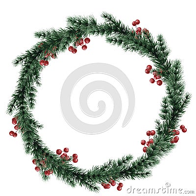 Christmas wreath of fir branches. Round frame for the design of Christmas invitations Cartoon Illustration