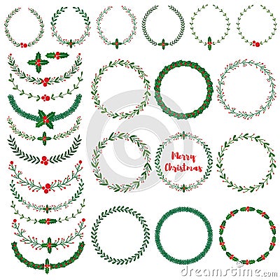 Christmas wreath, frames, brushes Vector Illustration