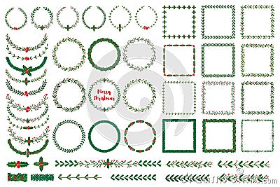 Christmas wreath, frames, brushes Vector Illustration