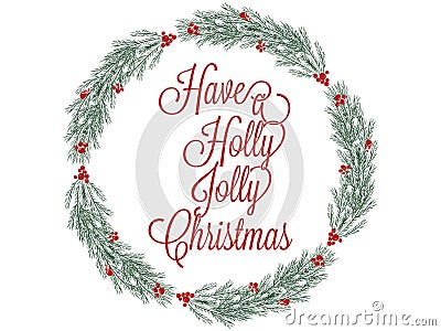 Christmas wreath hand drawn illustration for greeting cards isolated on white Vector Illustration