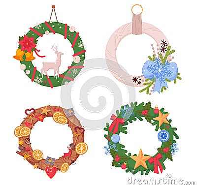 Christmas wreath with winter holiday decoration Cartoon Illustration