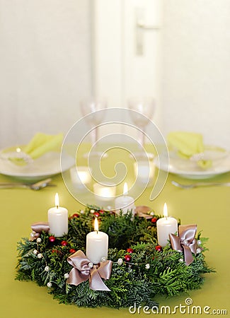 Christmas wreath lit Stock Photo