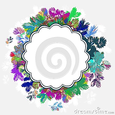 Christmas wreath new year colorful fir tree vector card background Stock Photo