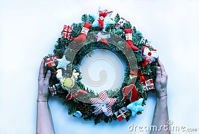 Christmas wreath new year isolated on white background. Christmas decorations Stock Photo
