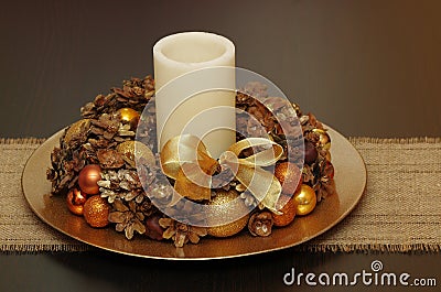 Christmas wreath with one LED candle Stock Photo