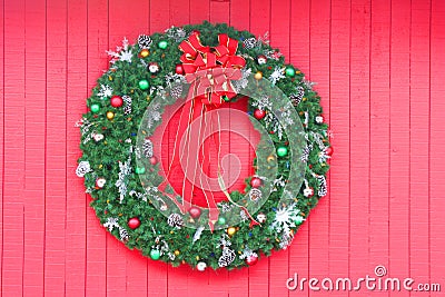 Christmas Wreath on red Stock Photo