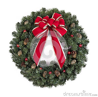 Christmas wreath with red bow Stock Photo