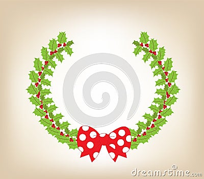 Christmas wreath with red bow background Vector Illustration