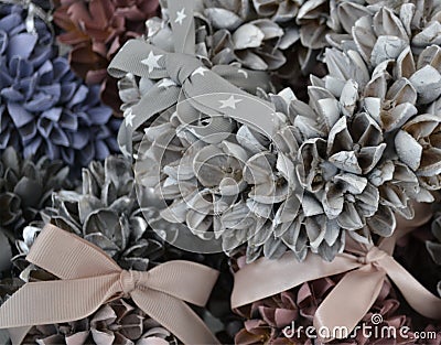 Christmas wreath of silver, red and blue cones Stock Photo