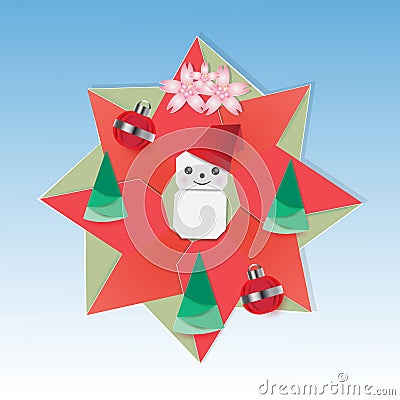 Christmas wreath with snowman and fir-tree Vector Illustration