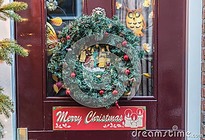 Christmas wreath with text Merry Christmas Stock Photo