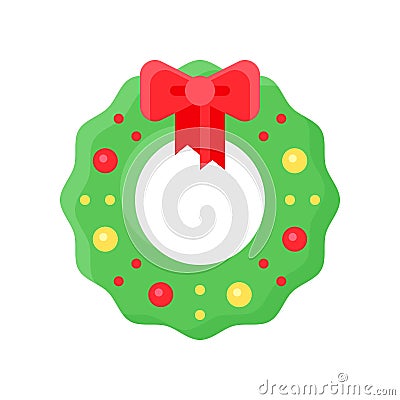 Christmas Wreath vector illustration, flat design icon Vector Illustration