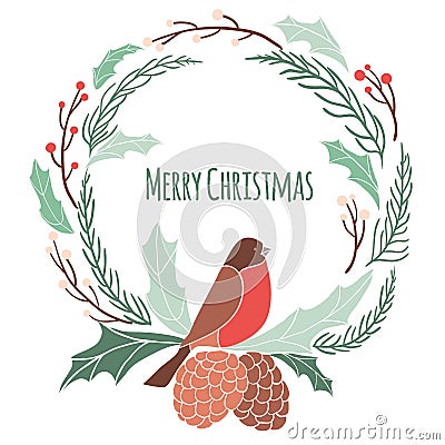 Christmas wreath with winter flora Vector Illustration