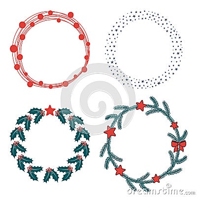 Christmas wreathes and round frames set Vector Illustration