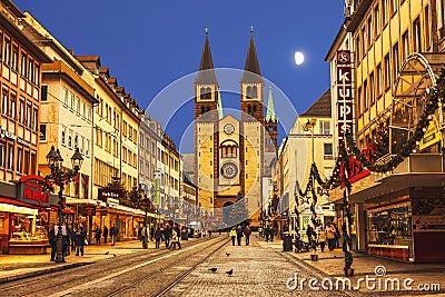 Christmas Wurzburg with cathedral St. Kilian at night, Bavaria Editorial Stock Photo