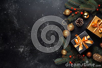 A christmas xmas background photo of some gifts, upper view, top view, postcard or invitation graphics Stock Photo