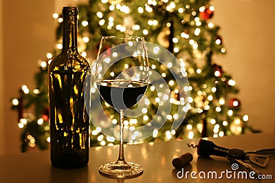 Christmas Xmas Tree Wine Stock Photo