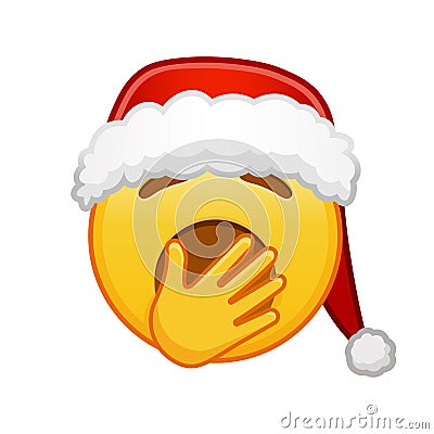 Christmas Yawning face Large size of yellow emoji smile Vector Illustration