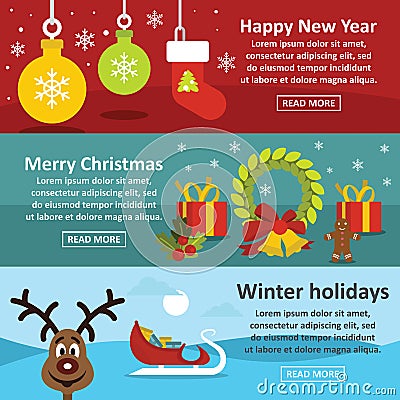 Christmas Year banner set, flat style Vector Illustration