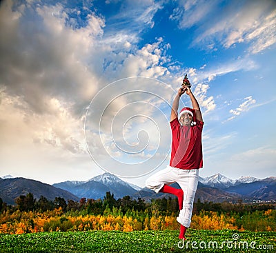 Christmas yoga tree pose Stock Photo