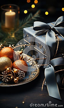 Christmass and New Year party table setting with winter holiday decorations Stock Photo