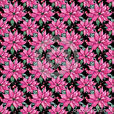 Christmass Seamless Pattern, Christmass Floral Pattern, Poinsettia Pattern Stock Photo