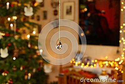 Christmassy Illuminated Interior with Cut Crystal Tag Stock Photo