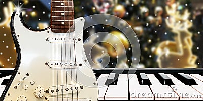 Christnas party music with piano and guitar at midnight time. Stock Photo