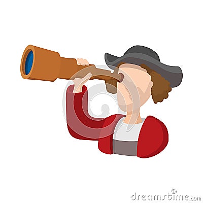 Christopher Columbus costume with spyglass icon Vector Illustration