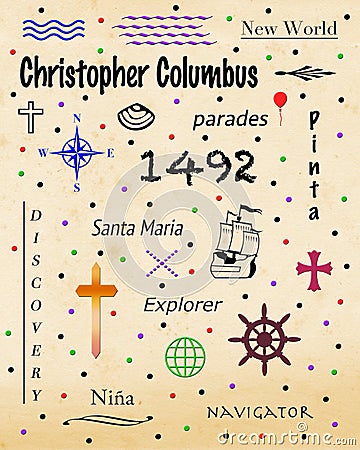 Christopher Columbus Word Cloud Cartoon Illustration