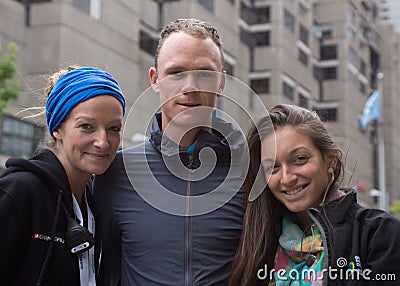 Tour de France winner Christopher Froome with GPCQM staff members, Montreal, Canada Editorial Stock Photo