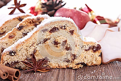 Christstollen and ingredient Stock Photo