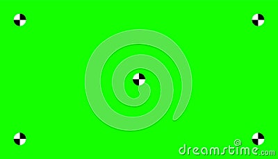Chroma key, blank green background with motion tracking points. Visual effects compositing. Screen backdrop template Vector Illustration