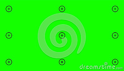 Chroma key, blank green background with motion tracking points. Visual effects compositing. Screen backdrop template Vector Illustration