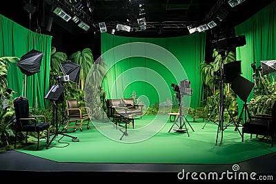 Chroma key compositing green backdrop studio background. Generate Ai Stock Photo