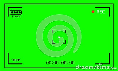 Chroma key modern digital video camera focusing screen isolated on green background Vector Illustration