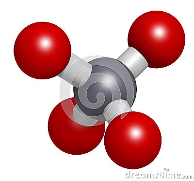 Chromate anion, chemical structure. 3D rendering. Atoms are represented as spheres with conventional color coding: chromium (grey Stock Photo