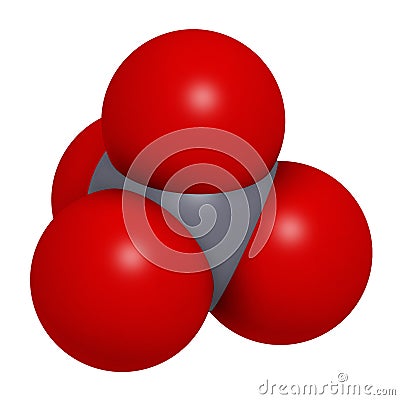 Chromate anion, chemical structure. 3D rendering. Atoms are represented as spheres with conventional color coding: chromium (grey Stock Photo