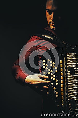 Chromatic Accordion Player Stock Photo