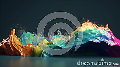 Chromatic color dance, vibrant paint wave illustration Cartoon Illustration