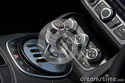 Chrome 6-speed gear shift Stock Photo