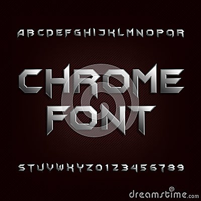 Chrome alphabet font. Metallic effect letters and numbers. Vector Illustration
