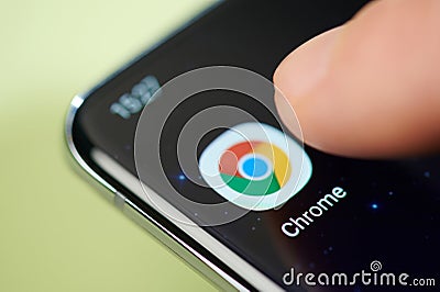 Chrome app on smartphone screen Editorial Stock Photo