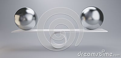 Chrome balls on a scale 3d-illustration light grey white Cartoon Illustration