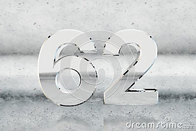 Chrome 3d number 62. Glossy chrome number on scratched metal background. 3d render Stock Photo