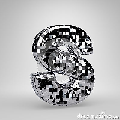 Chrome Disco ball uppercase letter S isolated on white background. 3D rendered alphabet Stock Photo