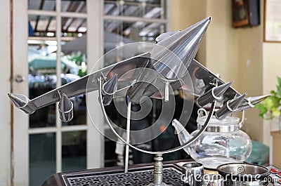 Chrome Fighter Aircraft Models in Vintage Shop Editorial Stock Photo