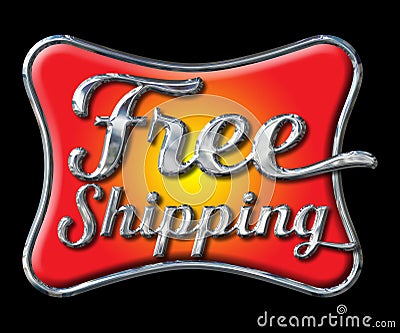 Chrome Free Shipping Lettering on black Stock Photo